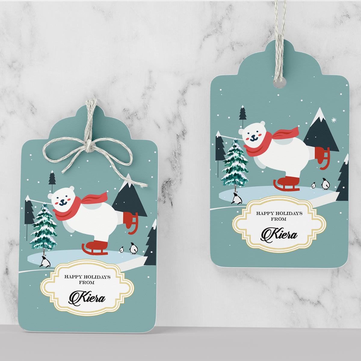 Skiing Polar Bear Christmas Gift Tag