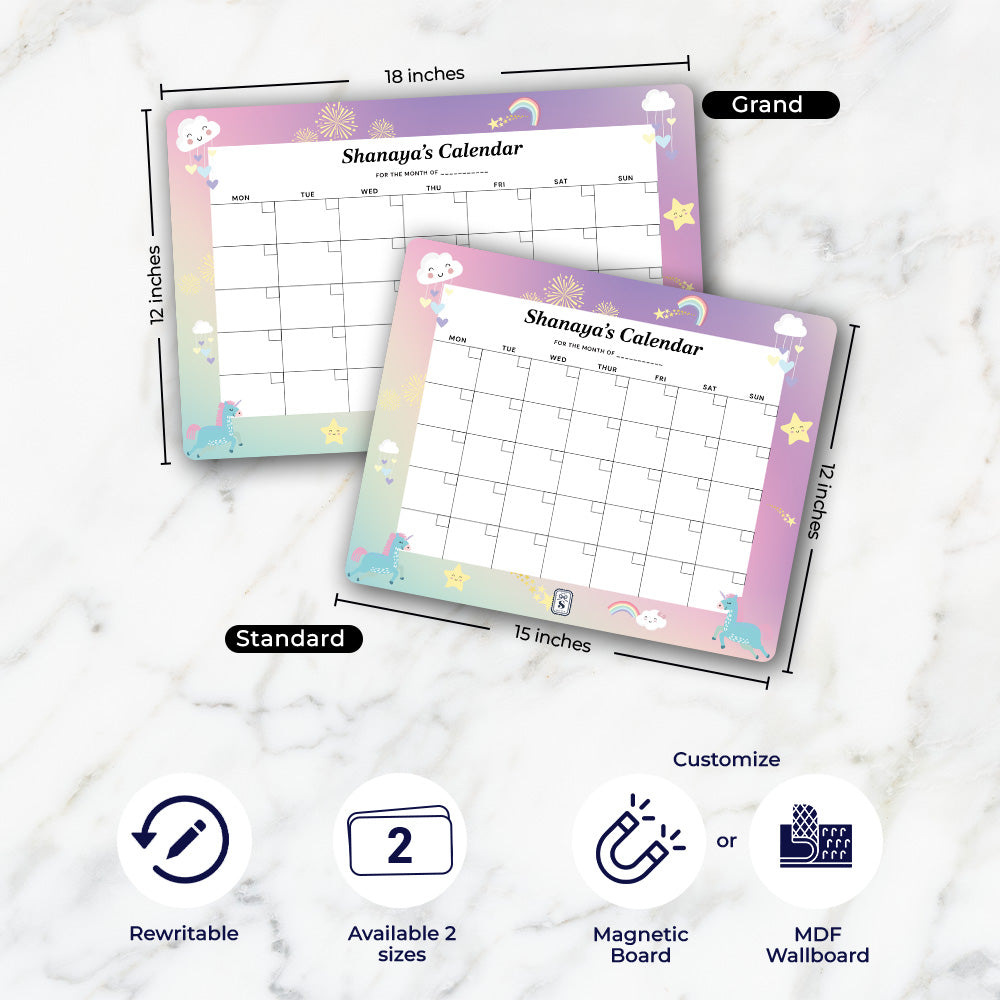 Unicorns & Rainbow Kids Calendar