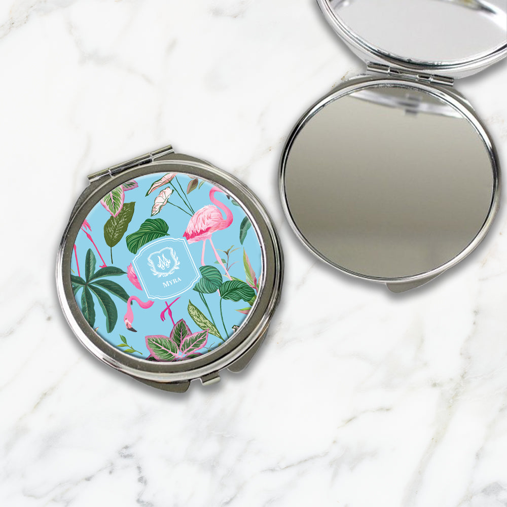 Flamingo Foliage Compact Mirror