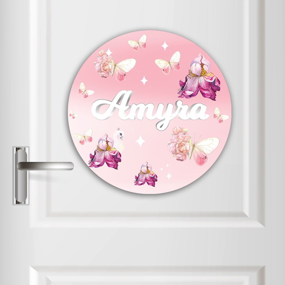 Butterfly Swan Blossom Name Plate (Round)