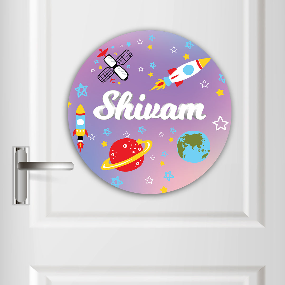 Space Satellites Name Plate (Round)