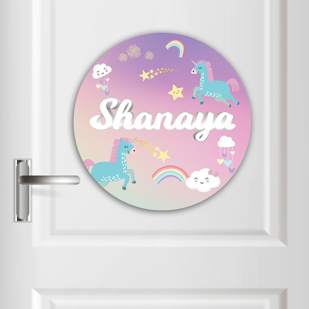 Unicorns & Rainbow Name Plate (Round)