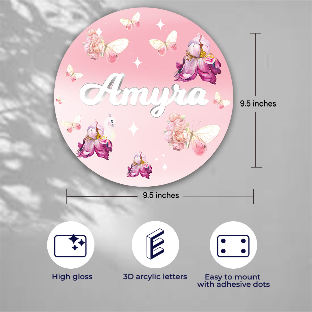 Butterfly Swan Blossom Name Plate (Round)