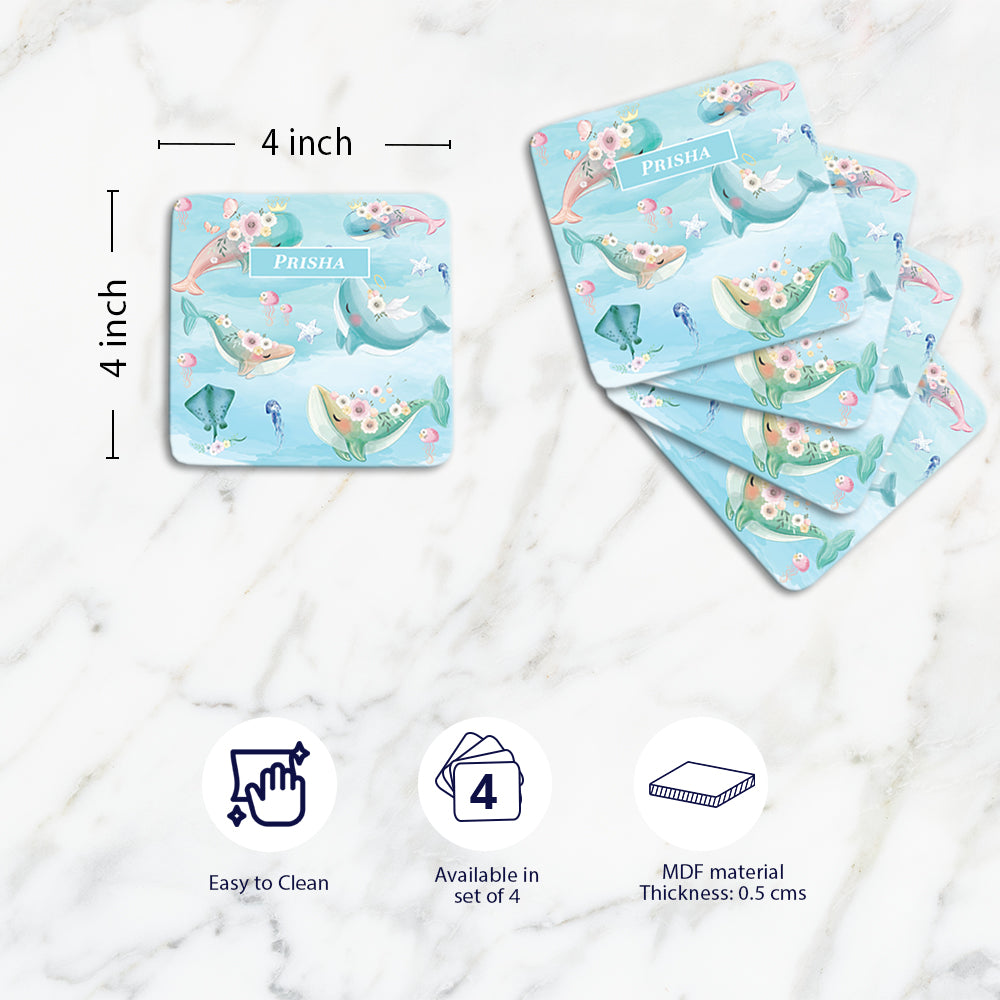 Floral Whales Coasters (kids)
