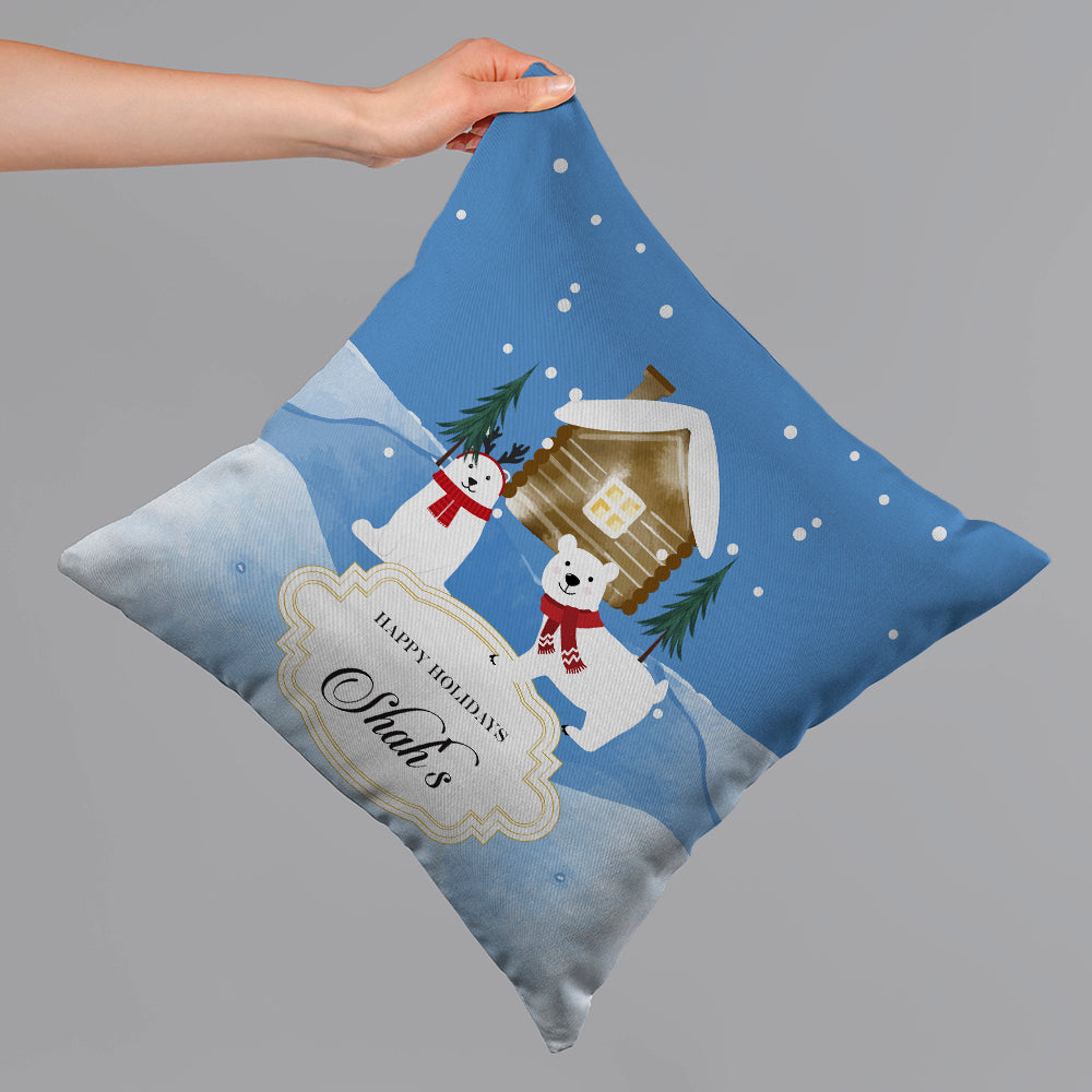 Polar Bears Cottage Christmas Cushion Cover