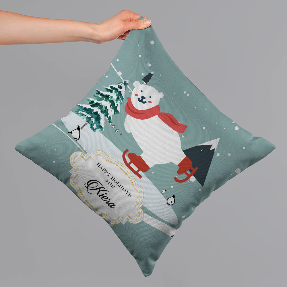 Skiing Polar Bear Christmas Cushion Cover