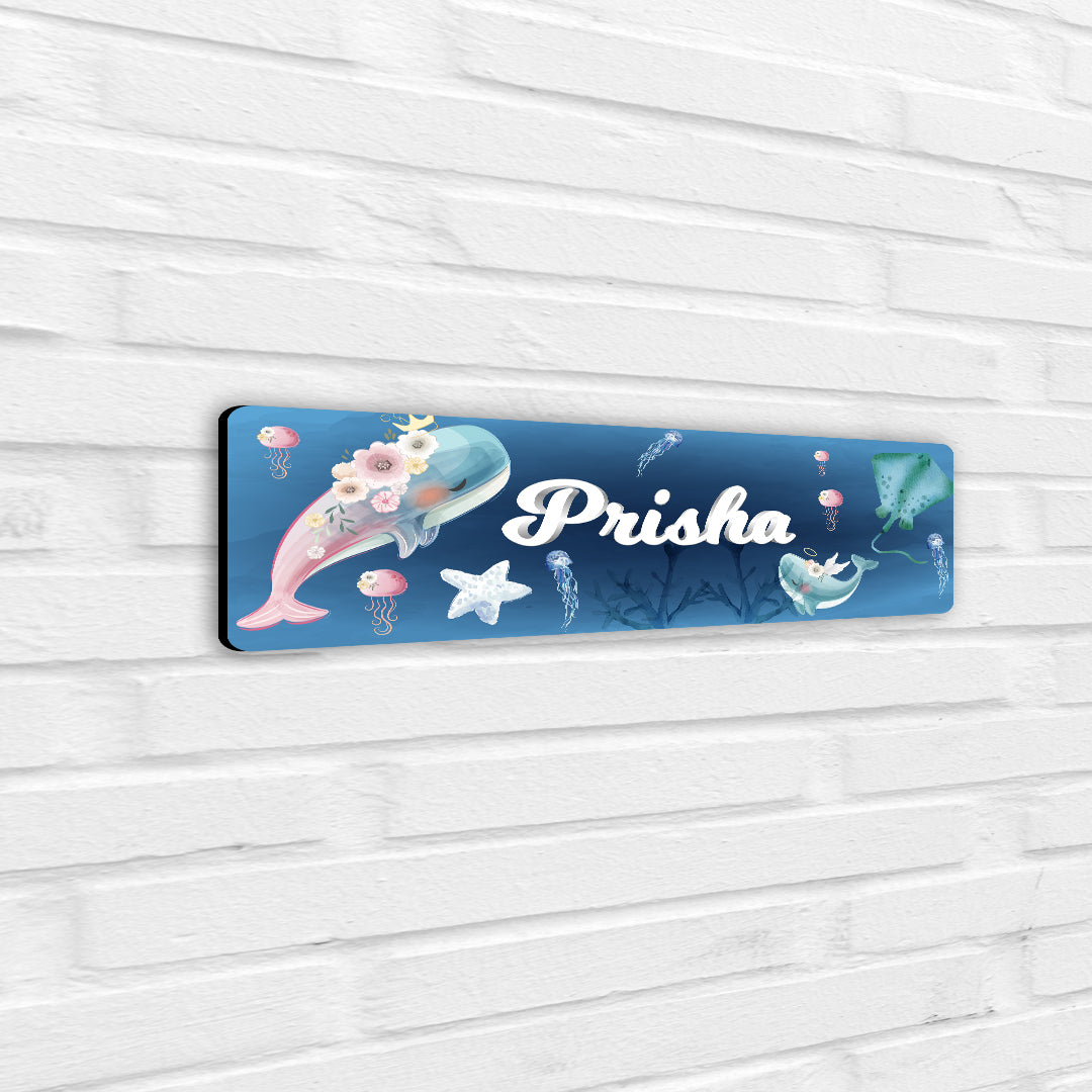 Floral Whales Name Plate (Petite) (kids)