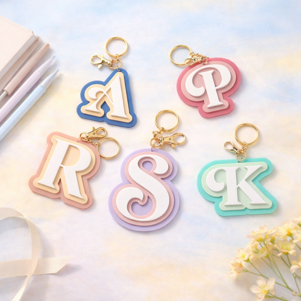 Triple Layer Initial Keychain