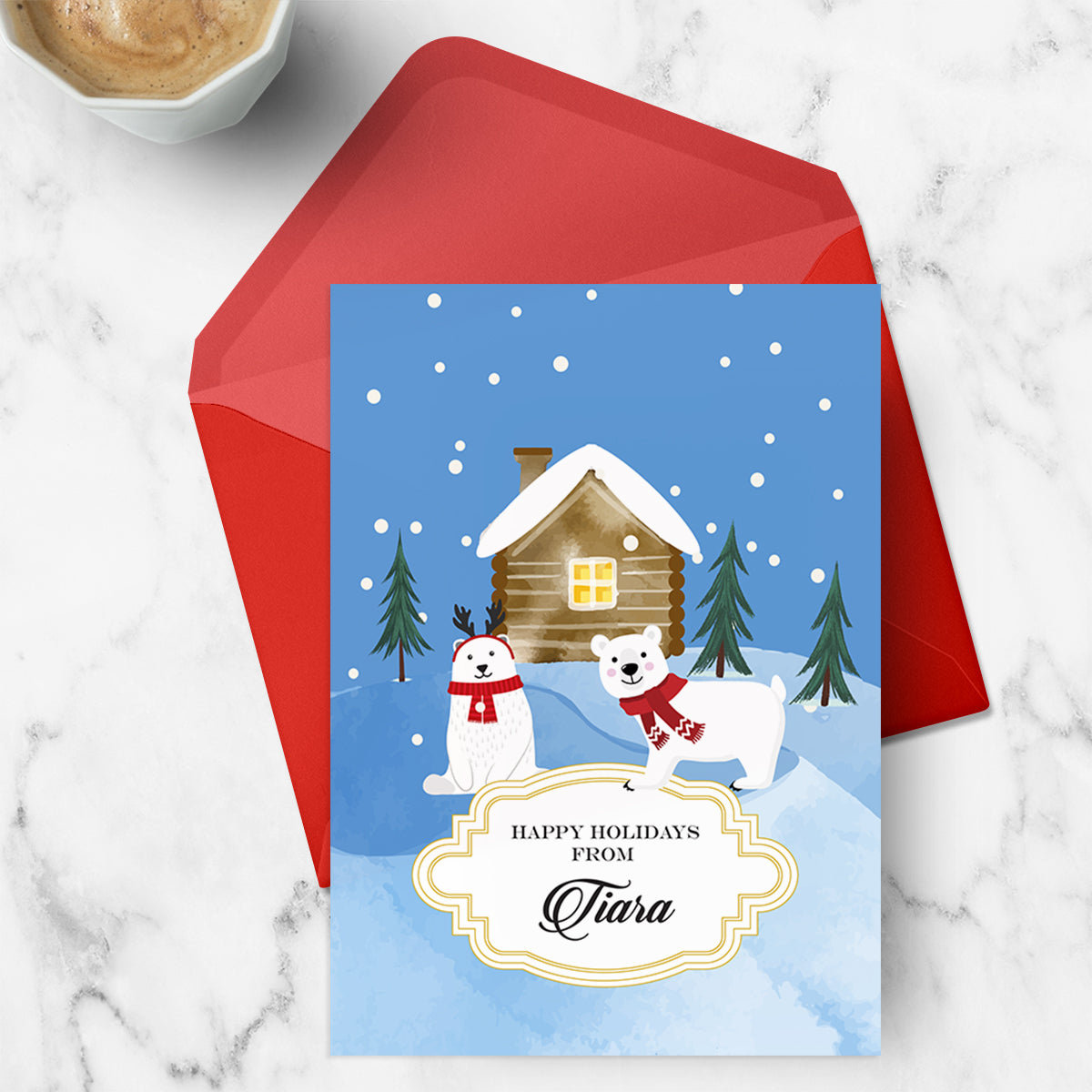 Polar Bears Cottage Christmas Greeting Card