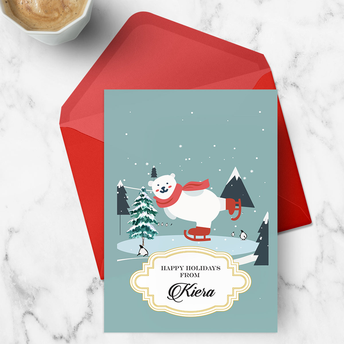 Skiing Polar Bear Christmas Greeting Card