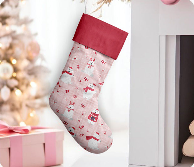 Merry Polar Bears Pink- Christmas Stocking