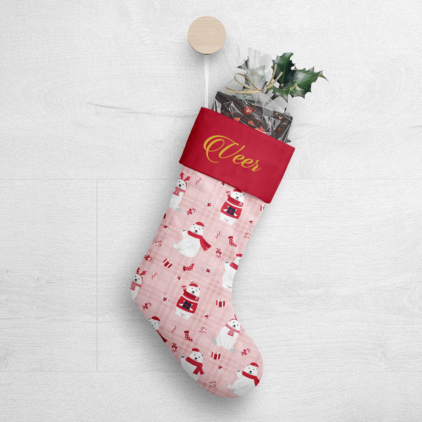 Merry Polar Bears Pink- Christmas Stocking