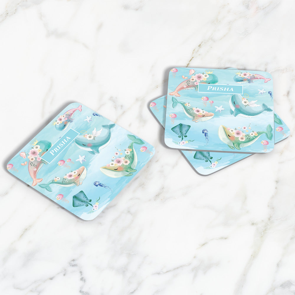 Floral Whales Coasters (kids)