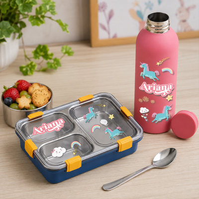 Unicorns & Rainbow Lunch Box & Water Bottle Gift Set