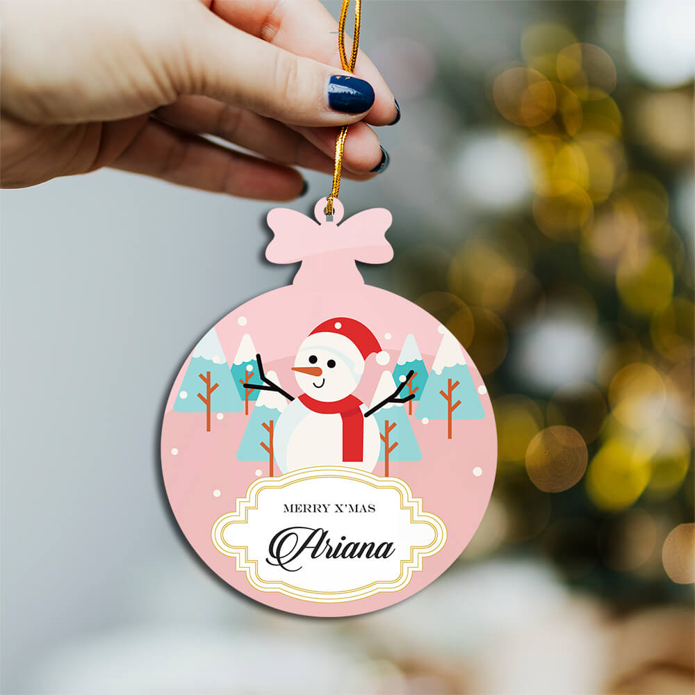 Merry Snowman Pink Printed Ornament