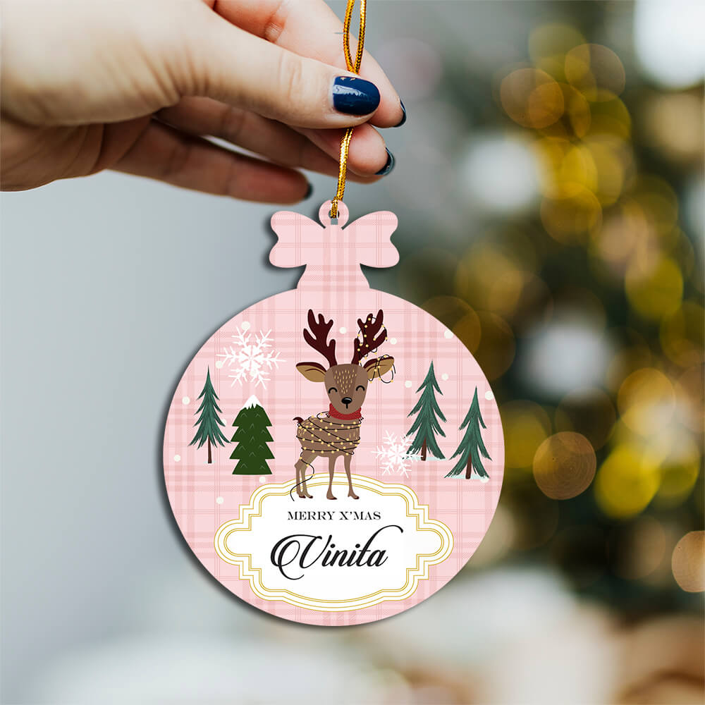 Rudolph In Christmas Lights Printed Ornament