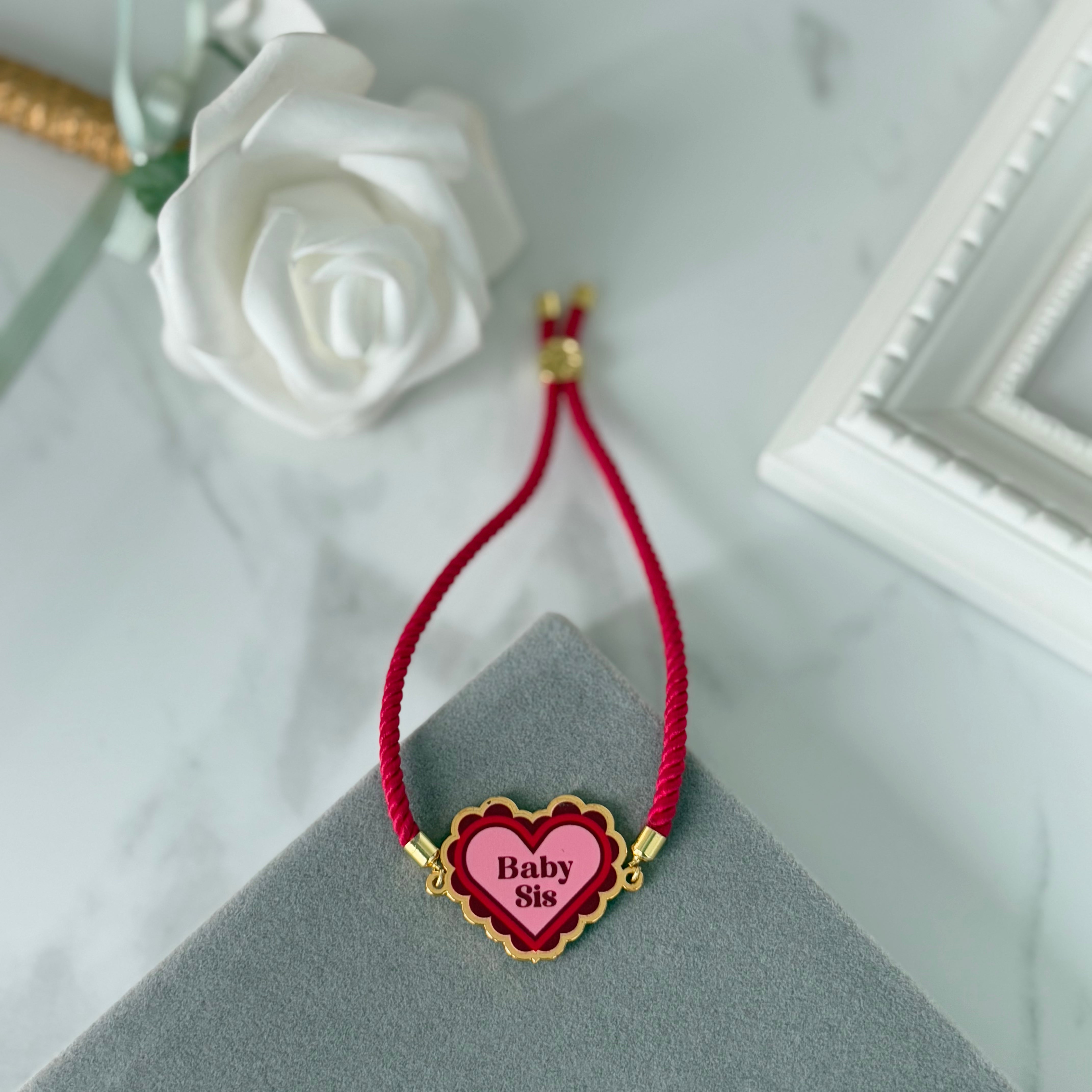 Baby Sis (Red) Metal Bracelet (Non Personalised)