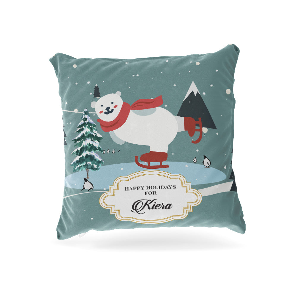 Skiing Polar Bear Christmas Cushion Cover