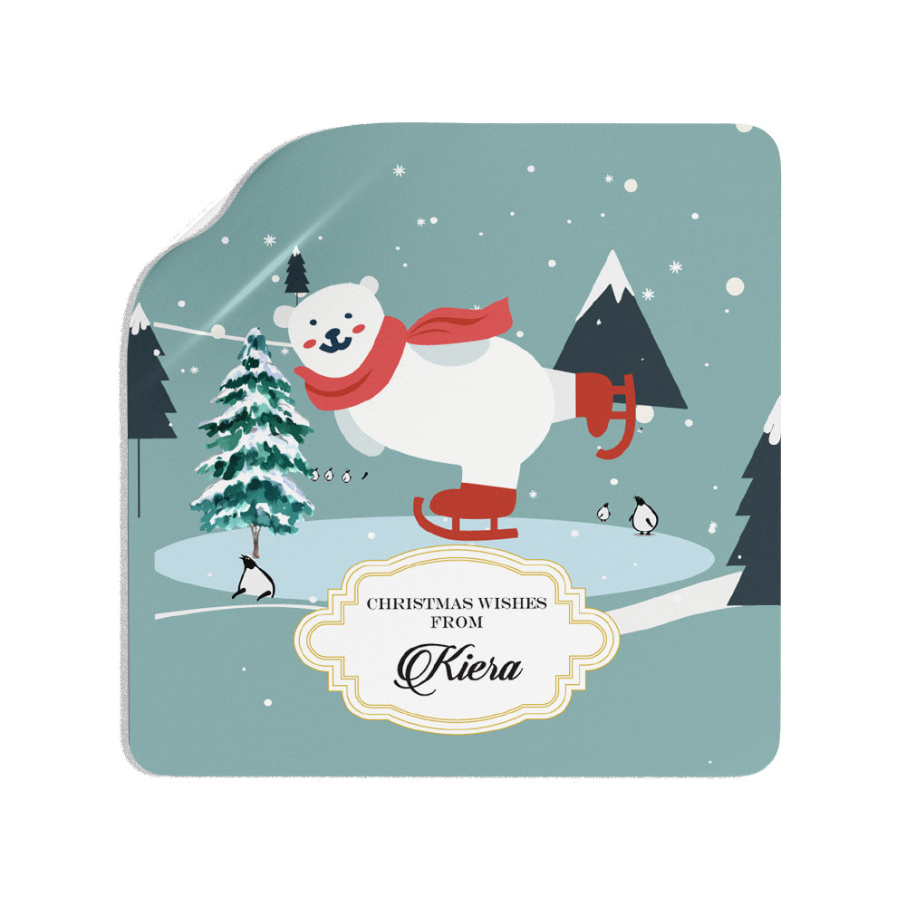 Skiing Polar Bear Christmas Gift Sticker (Set of 24)