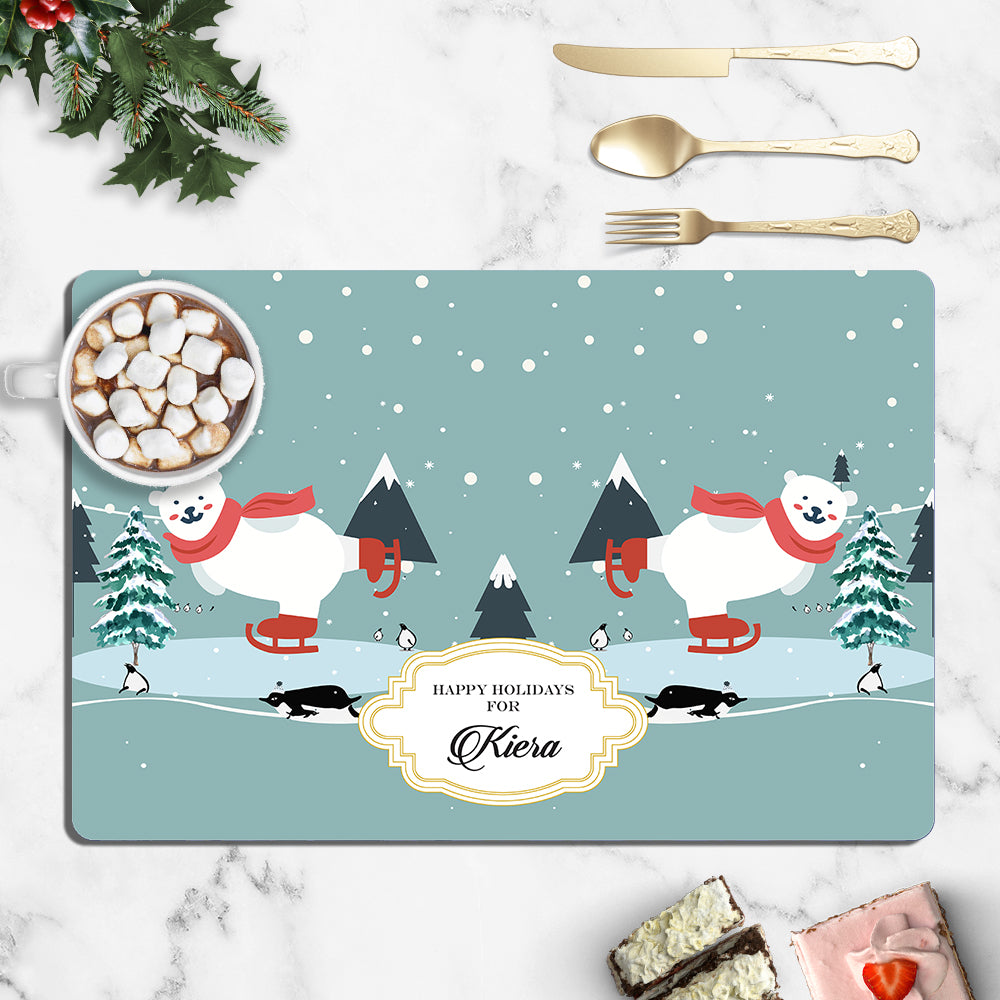 Skiing Polar Bear Christmas Tablemat