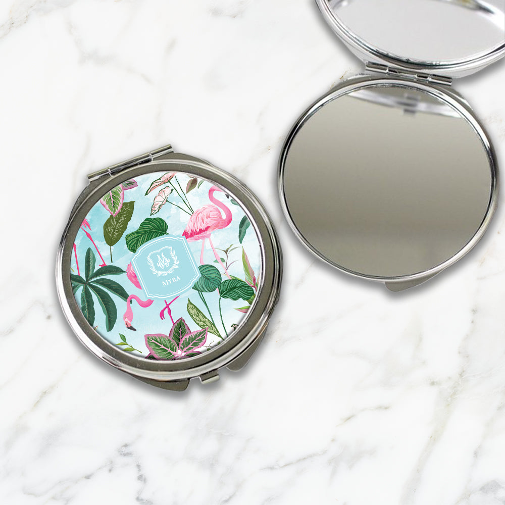 Flamingo Foliage Compact Mirror