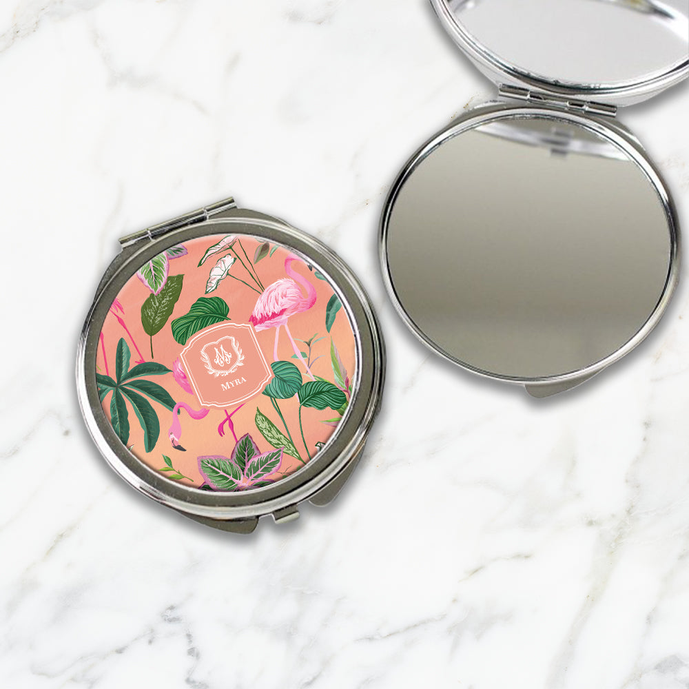 Flamingo Foliage Compact Mirror