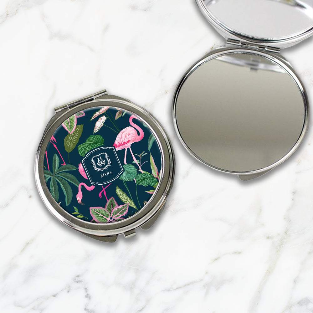 Flamingo Foliage Compact Mirror