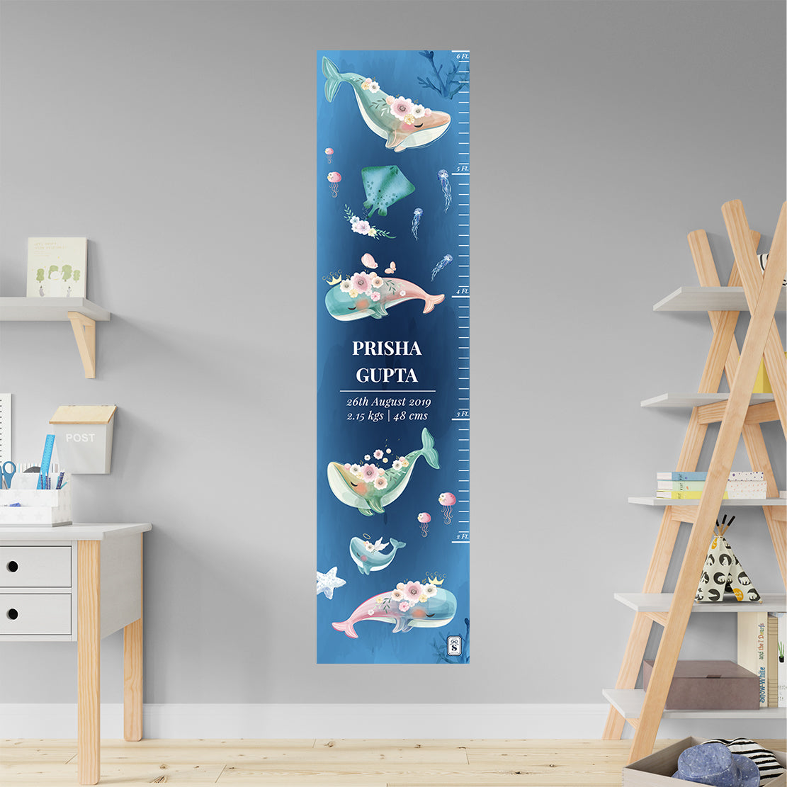 Floral Whales Height Chart (kids)