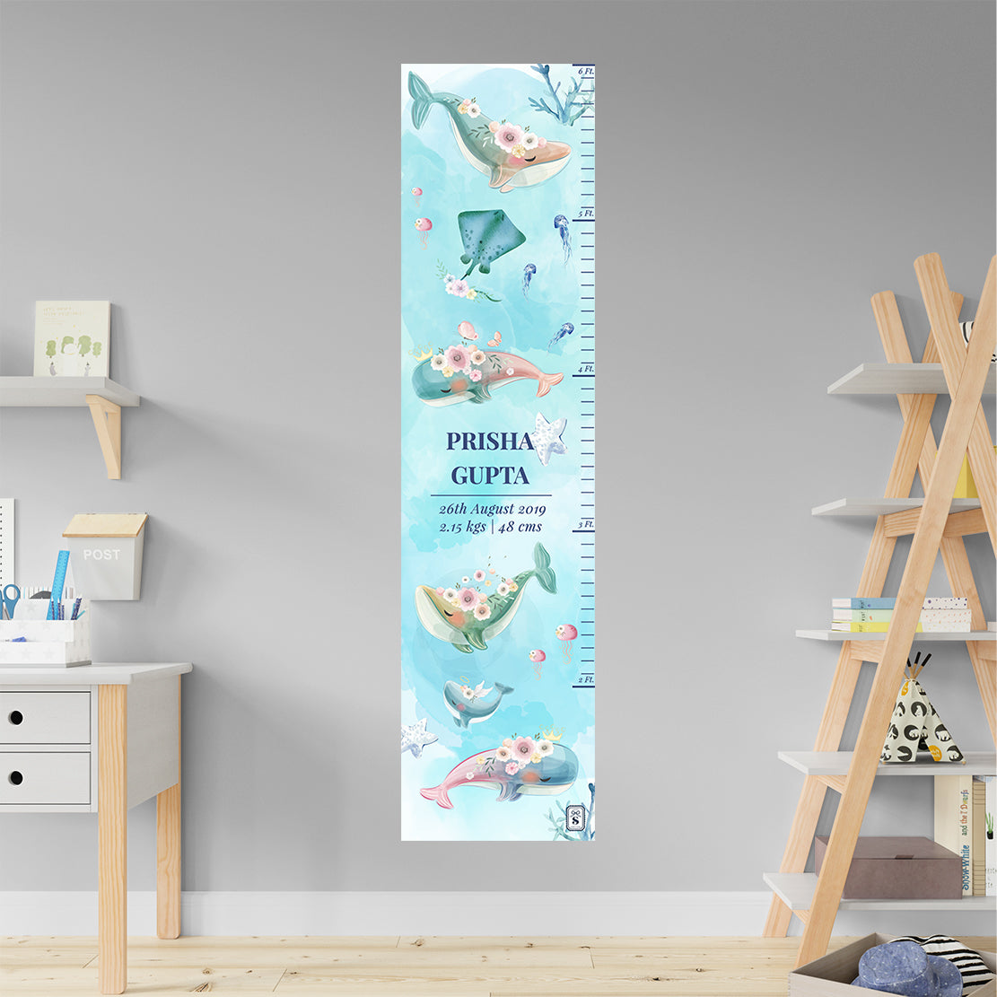 Floral Whales Height Chart (kids)