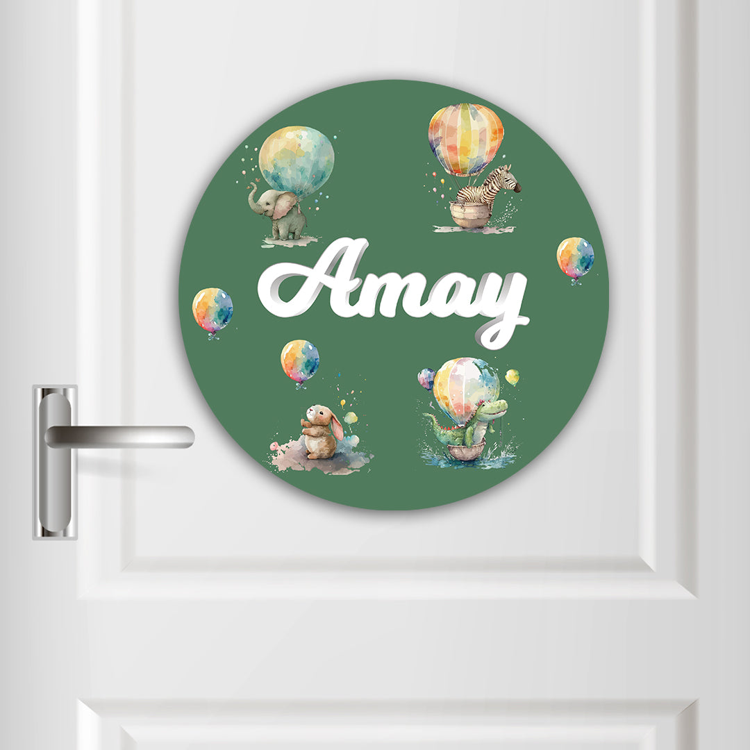 Balloon Safari Name Plate (Round)