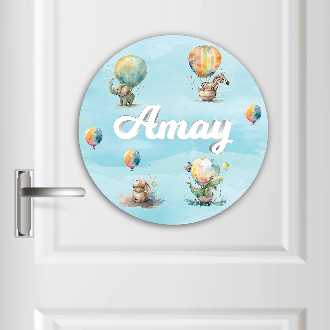 Balloon Safari Name Plate (Round)