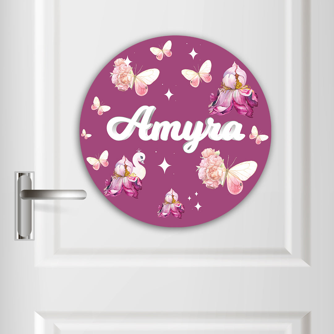 Butterfly Swan Blossom Name Plate (Round)