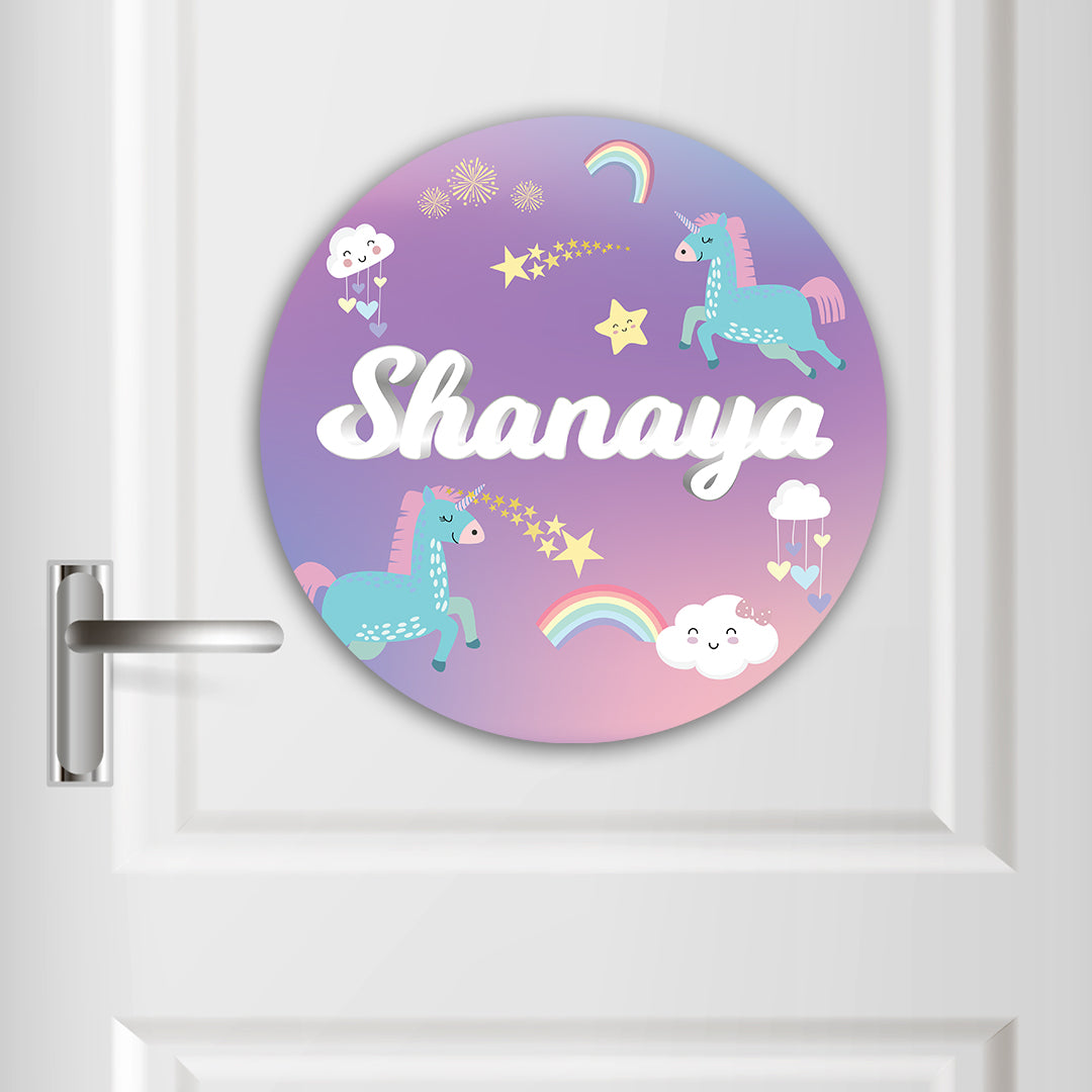 Unicorns & Rainbow Name Plate (Round)