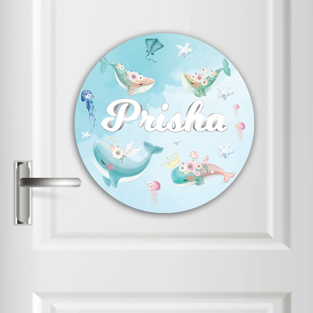 Floral Whales Name Plate (Round)