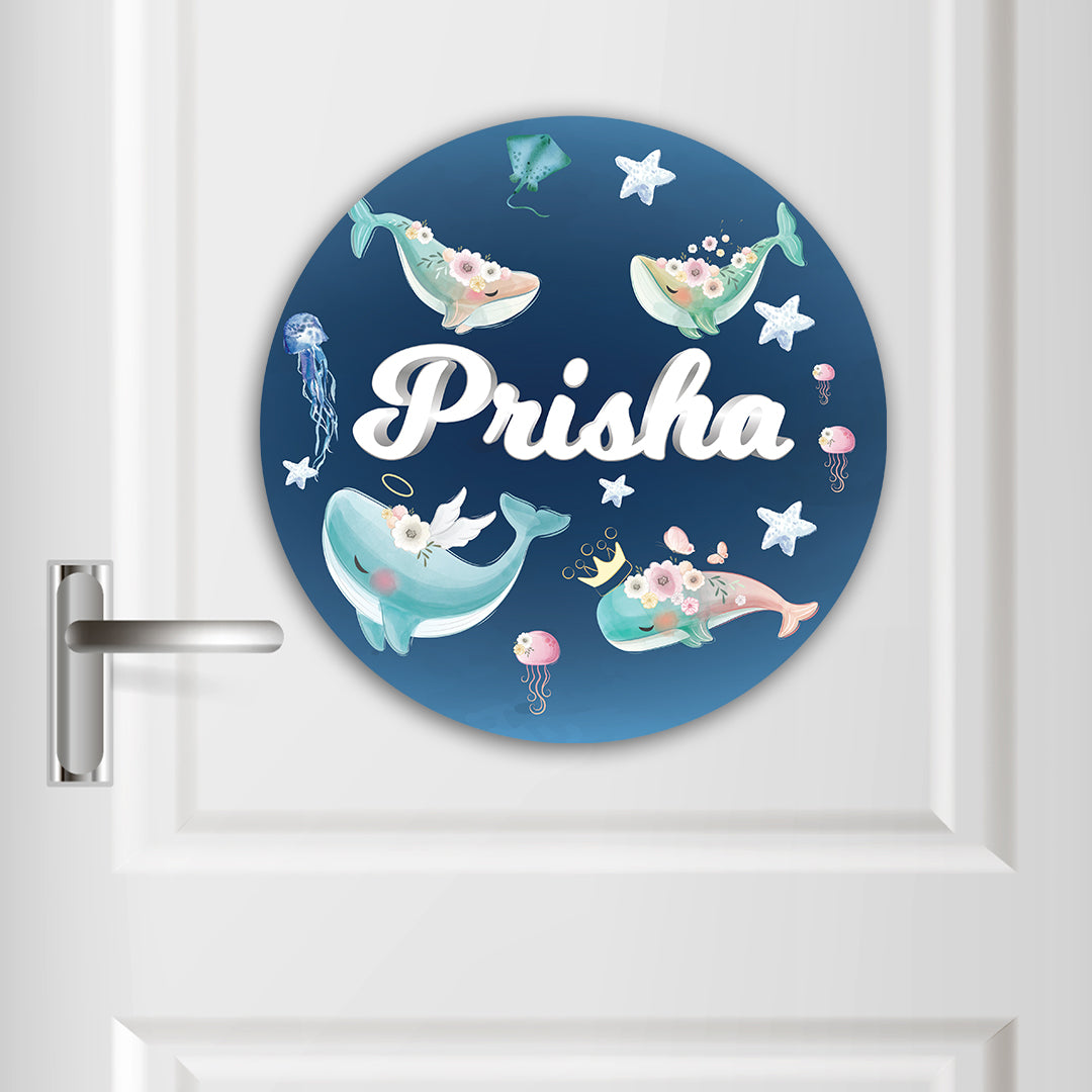 Floral Whales Name Plate (Round)