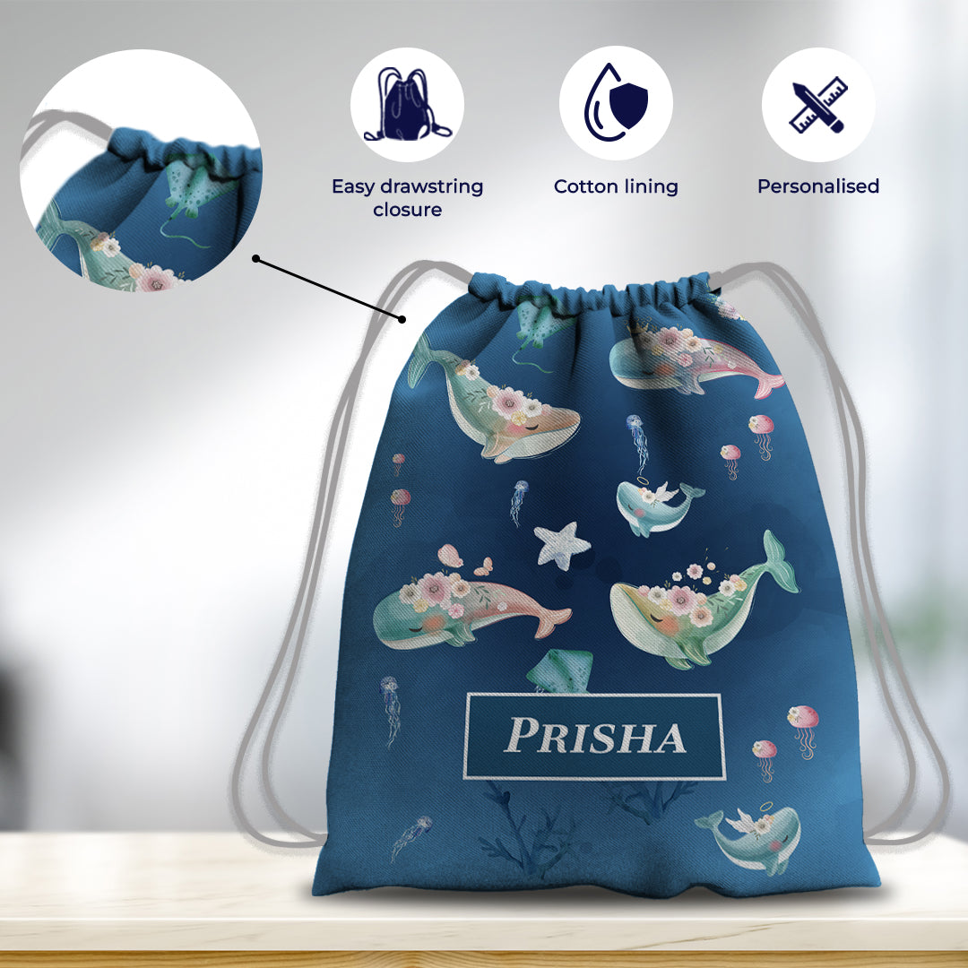 Floral Whales Drawstring Bag (kids)