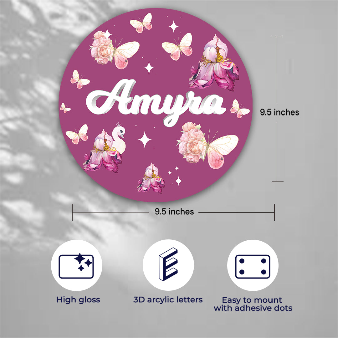 Butterfly Swan Blossom Name Plate (Round)