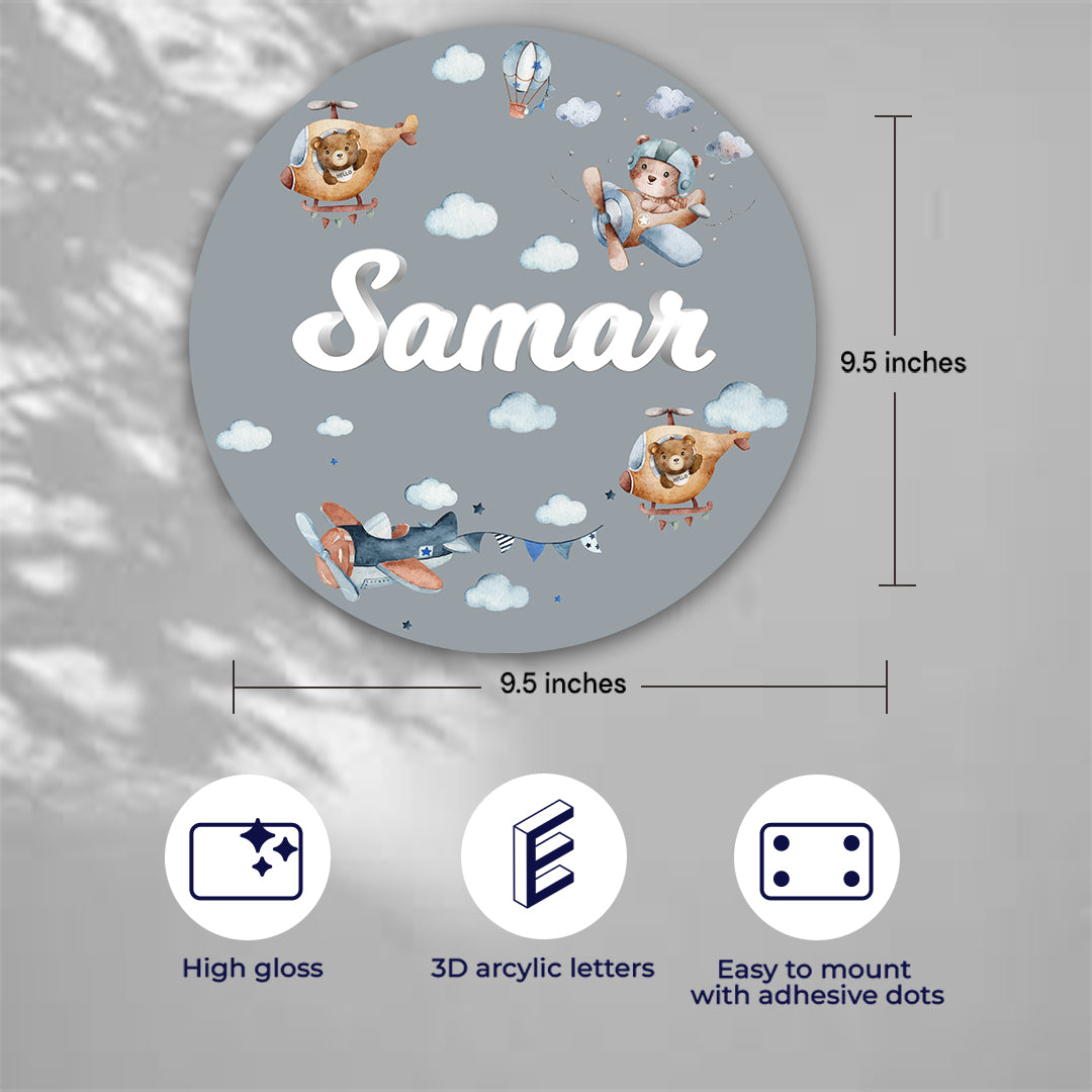 Teddy's Flight Name Plate (Round)