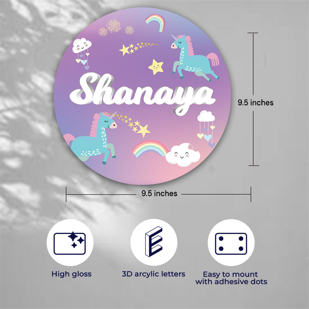 Unicorns & Rainbow Name Plate (Round)