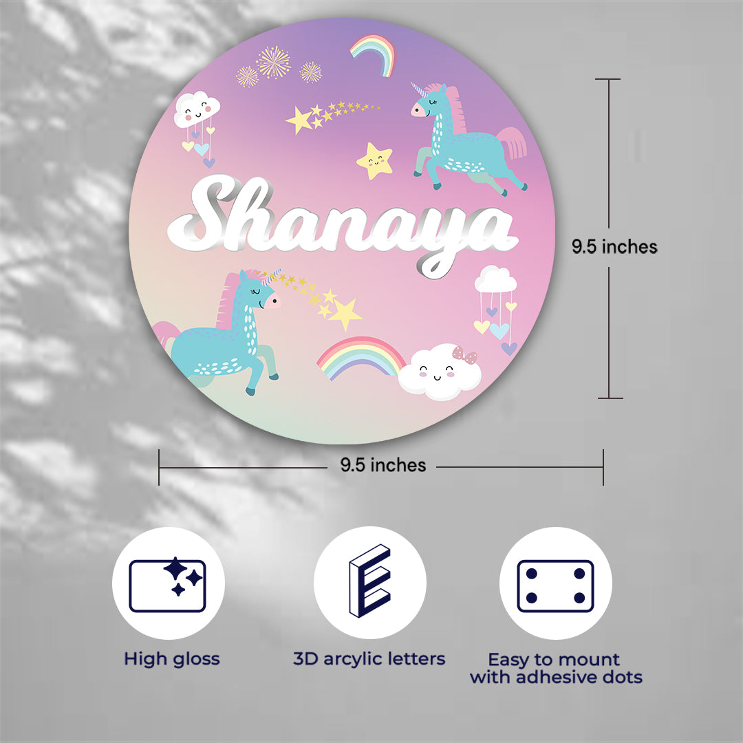 Unicorns & Rainbow Name Plate (Round)