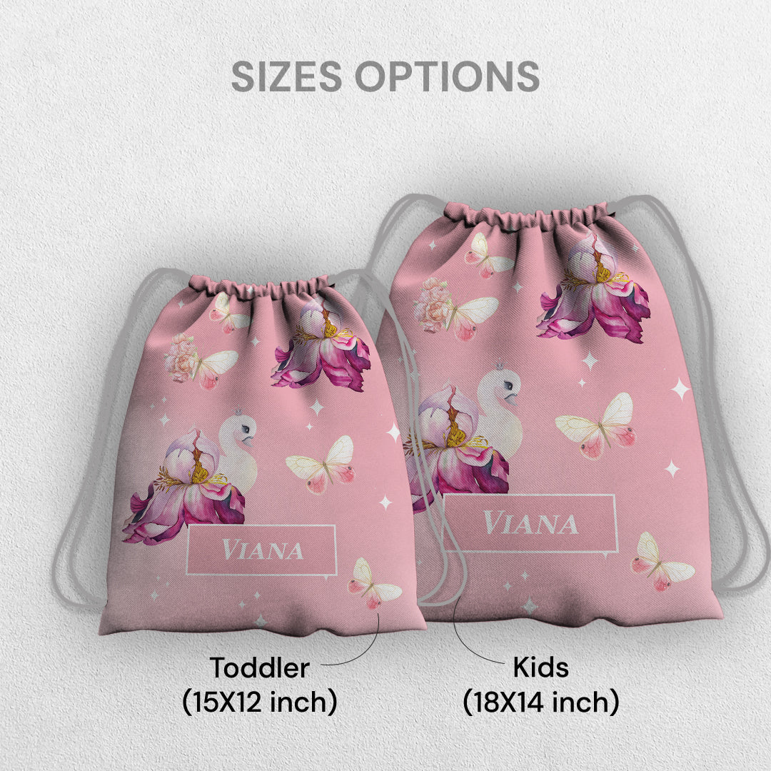 Butterfly Swan Blossom Drawstring Bag (kids)