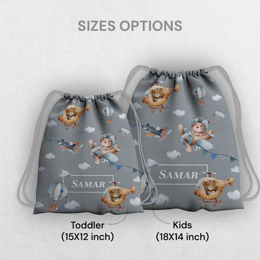 Teddy's Flight Drawstring Bag (kids)