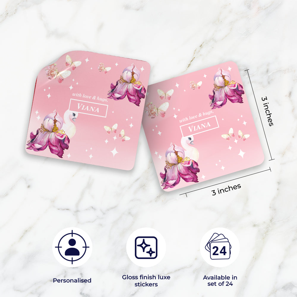 Butterfly Swan Blossom Gift Sticker - set of 24