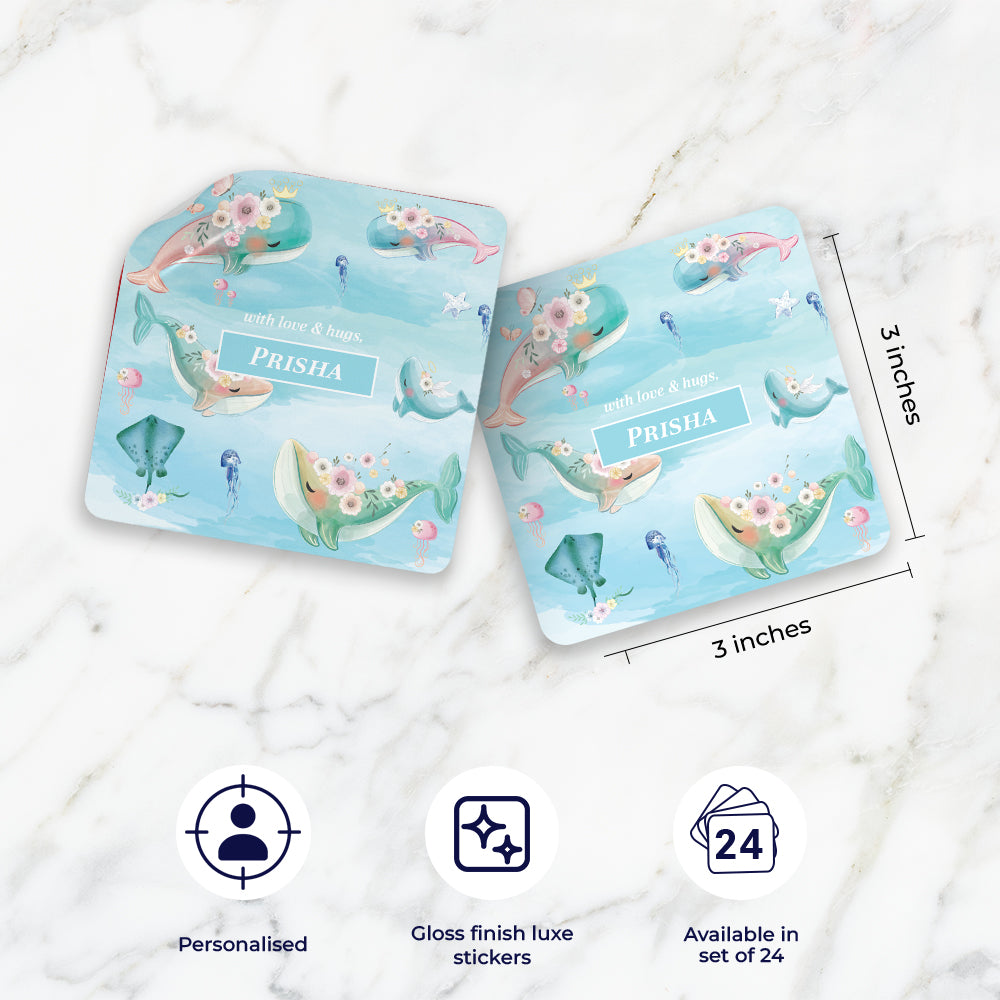 Floral Whales Gift Sticker - set of 24