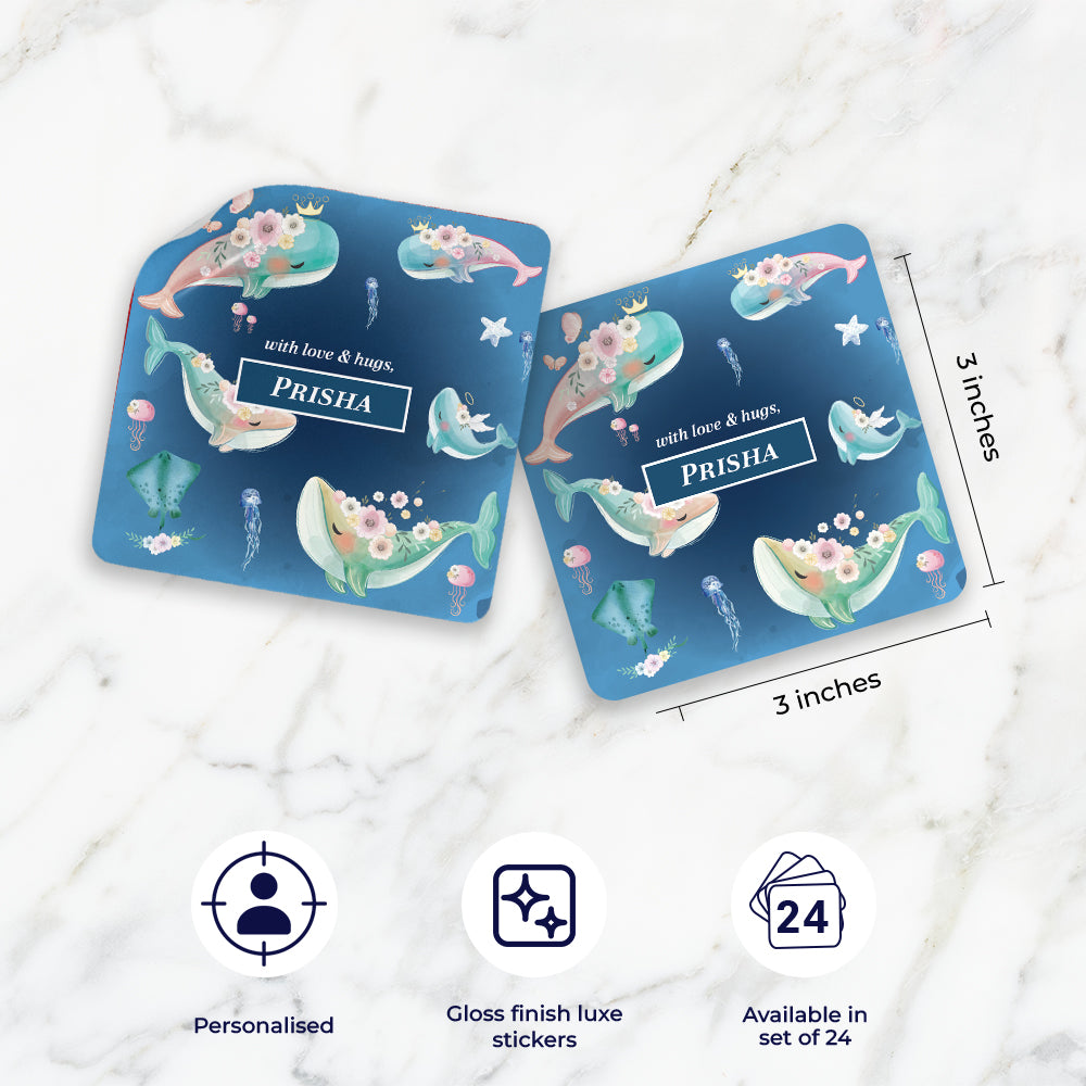 Floral Whales Gift Sticker - set of 24