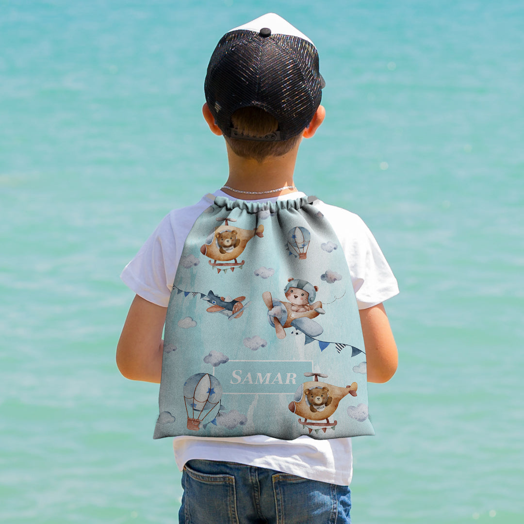 Teddy's Flight Drawstring Bag (kids)