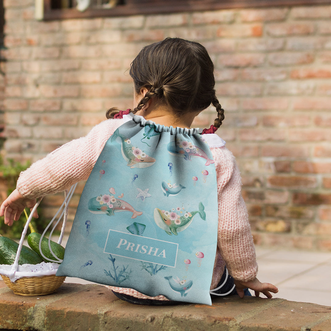 Floral Whales Drawstring Bag (kids)