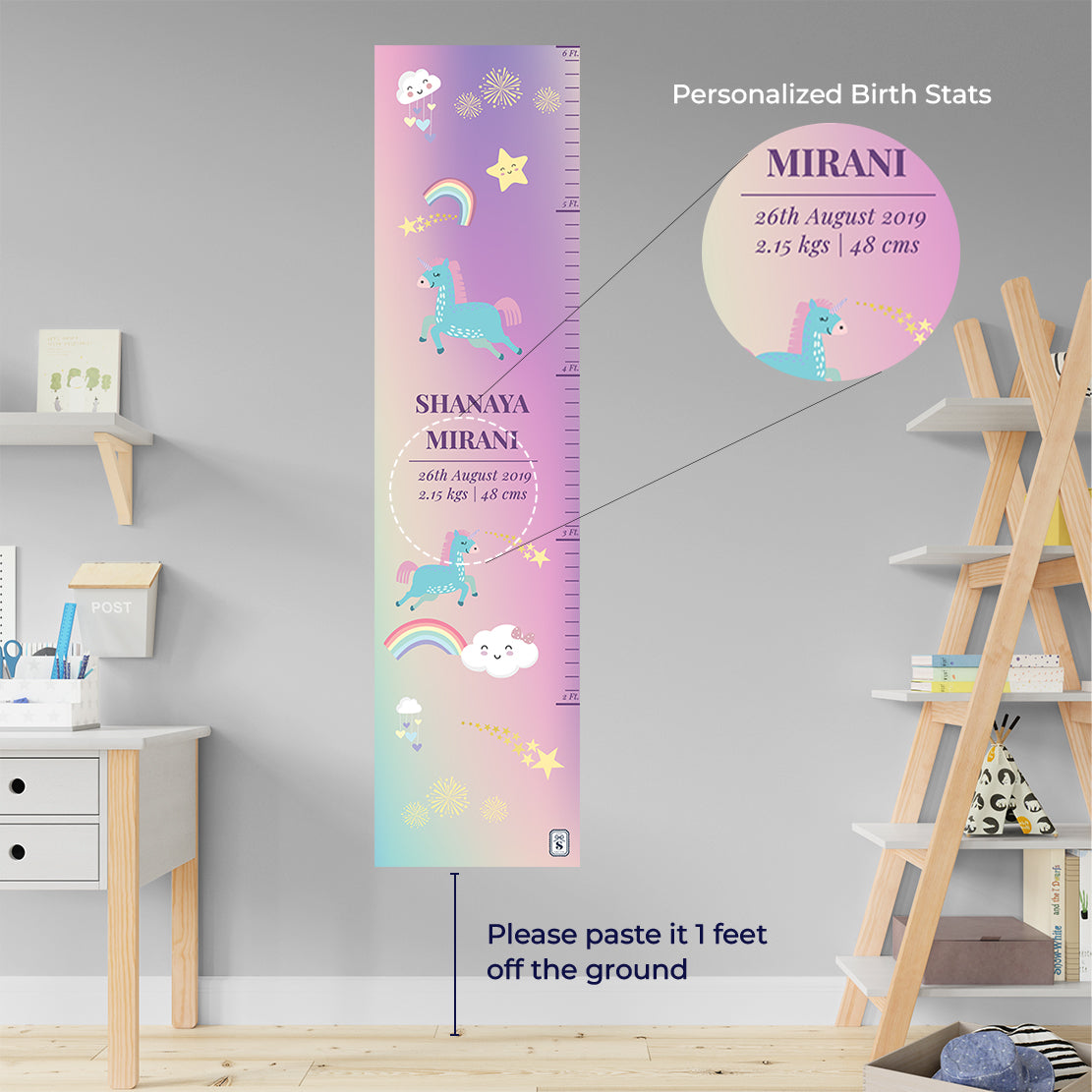 Unicorns & Rainbow Height Chart (kids)