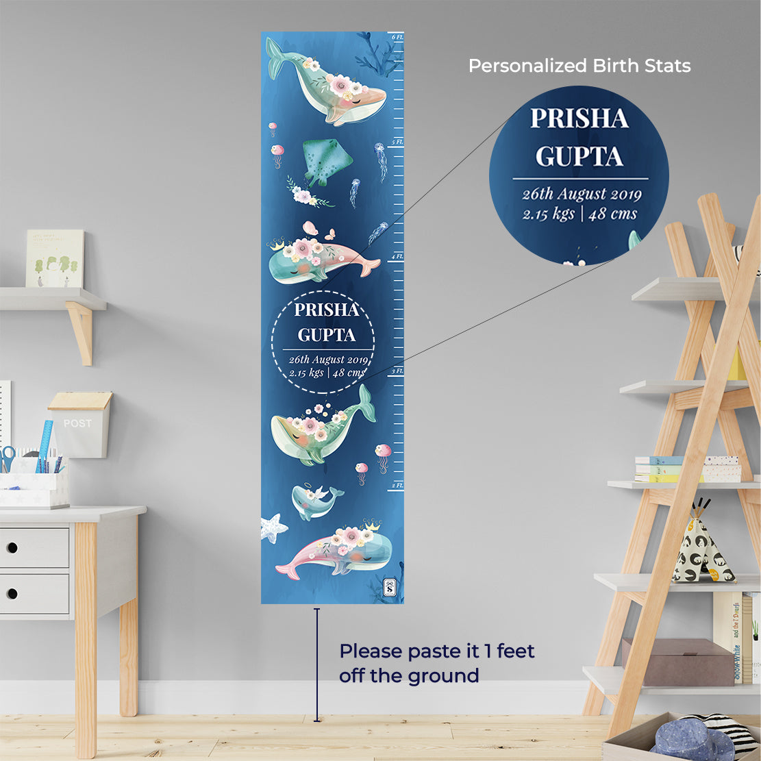 Floral Whales Height Chart (kids)