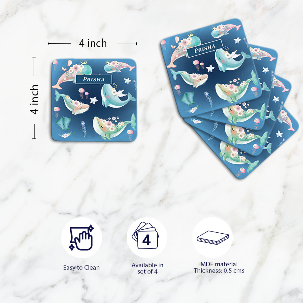 Floral Whales Coasters (kids)